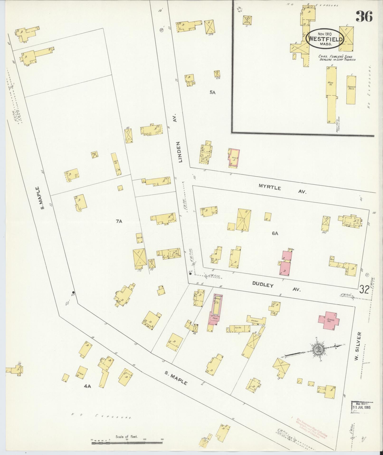Sanborn Fire Insurance Map from Westfield, Hampden County, Massachusetts (1910), Sheet #0036 - Complete Map Set gallery image, historic Sanborn map, vintage wall art, Massachusetts Massachusetts