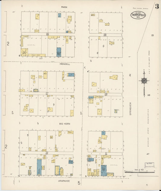 Sanborn Fire Insurance Map from Thermopolis, Hot Springs County, Wyoming (1912), Sheet #0003 - Historic Sanborn Fire Insurance Map Print, vintage old map wall art, antique decor, genealogy gift, Wyoming Wyoming map