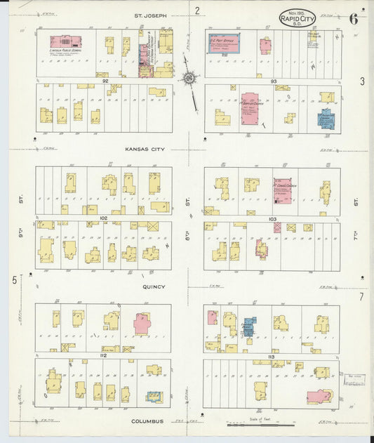 Sanborn Fire Insurance Map from Rapid City, Pennington County, South Dakota (1915), Sheet #0006 - Historic Sanborn Fire Insurance Map Print, vintage old map wall art, antique decor, genealogy gift, South Dakota South Dakota map