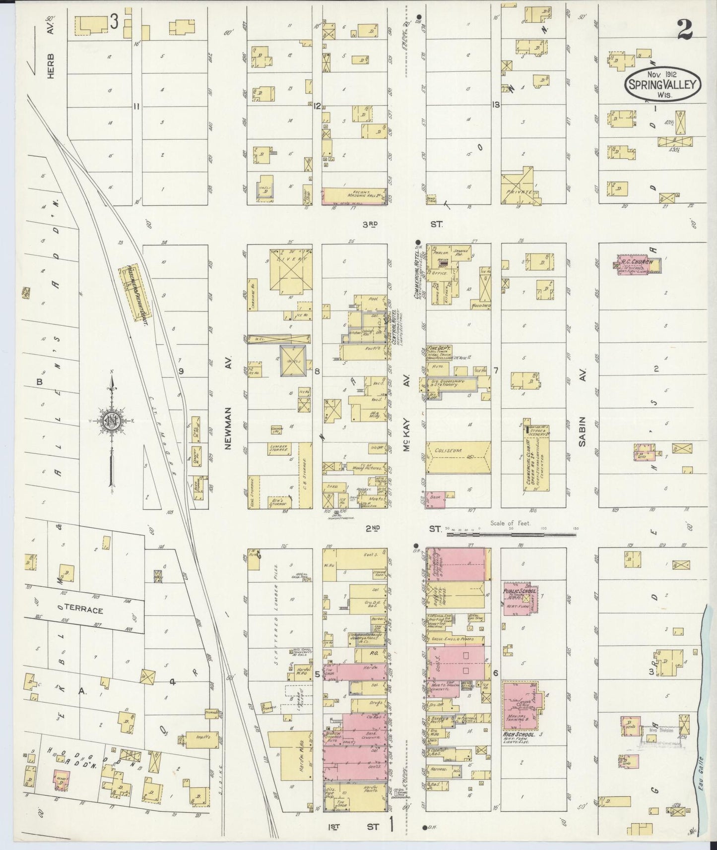 Sanborn Fire Insurance Map from Spring Valley, Pierce County, Wisconsin (1912), Sheet #0002 - Complete Map Set gallery image, historic Sanborn map, vintage wall art, Wisconsin Wisconsin