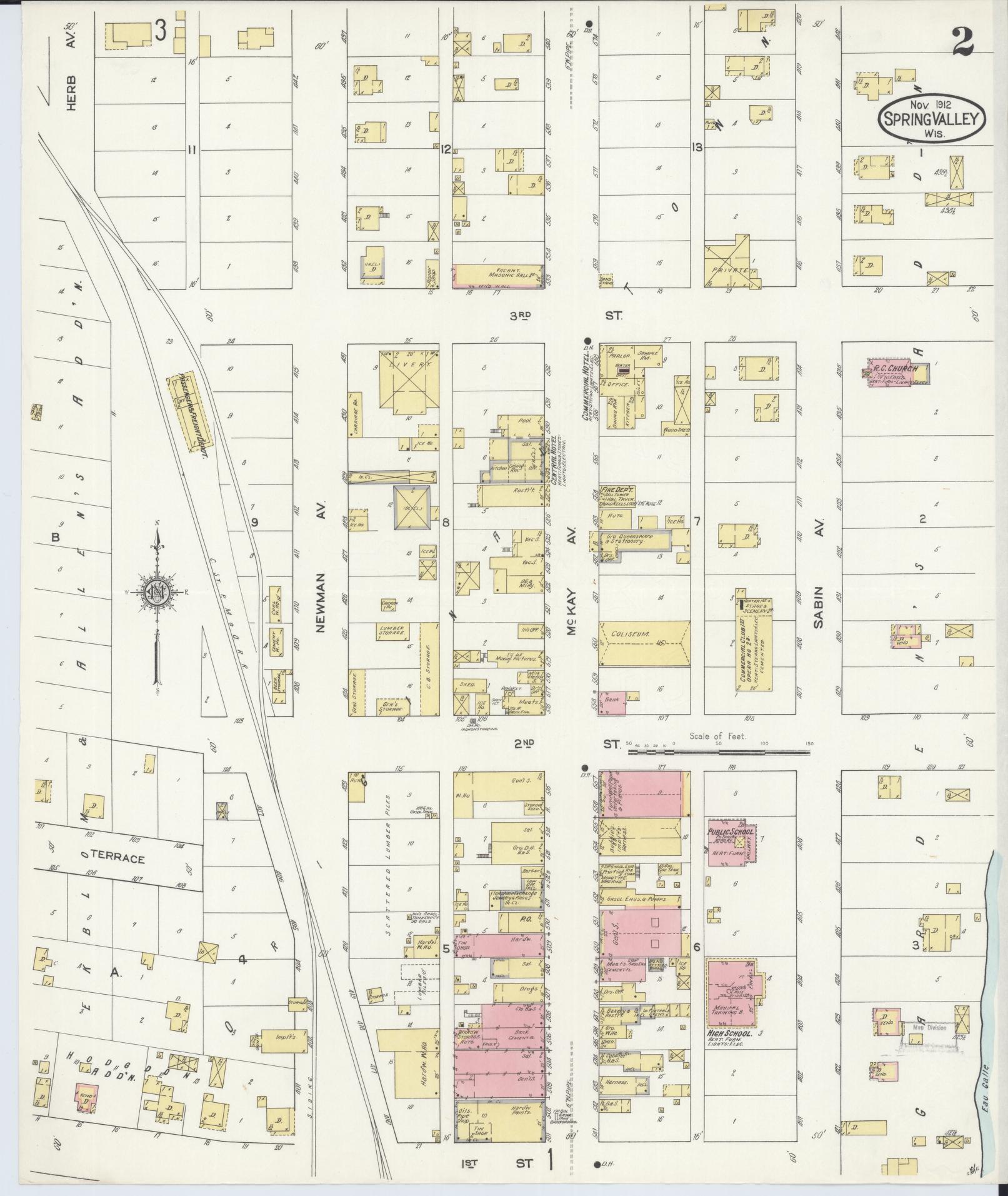 Sanborn Fire Insurance Map from Spring Valley, Pierce County, Wisconsin (1912), Sheet #0002 - Complete Map Set gallery image, historic Sanborn map, vintage wall art, Wisconsin Wisconsin
