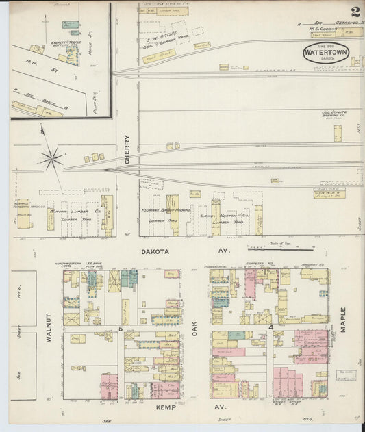 Sanborn Fire Insurance Map from Watertown, Codington County, South Dakota (1888), Sheet #0002 - Historic Sanborn Fire Insurance Map Print, vintage old map wall art, antique decor, genealogy gift, South Dakota South Dakota map