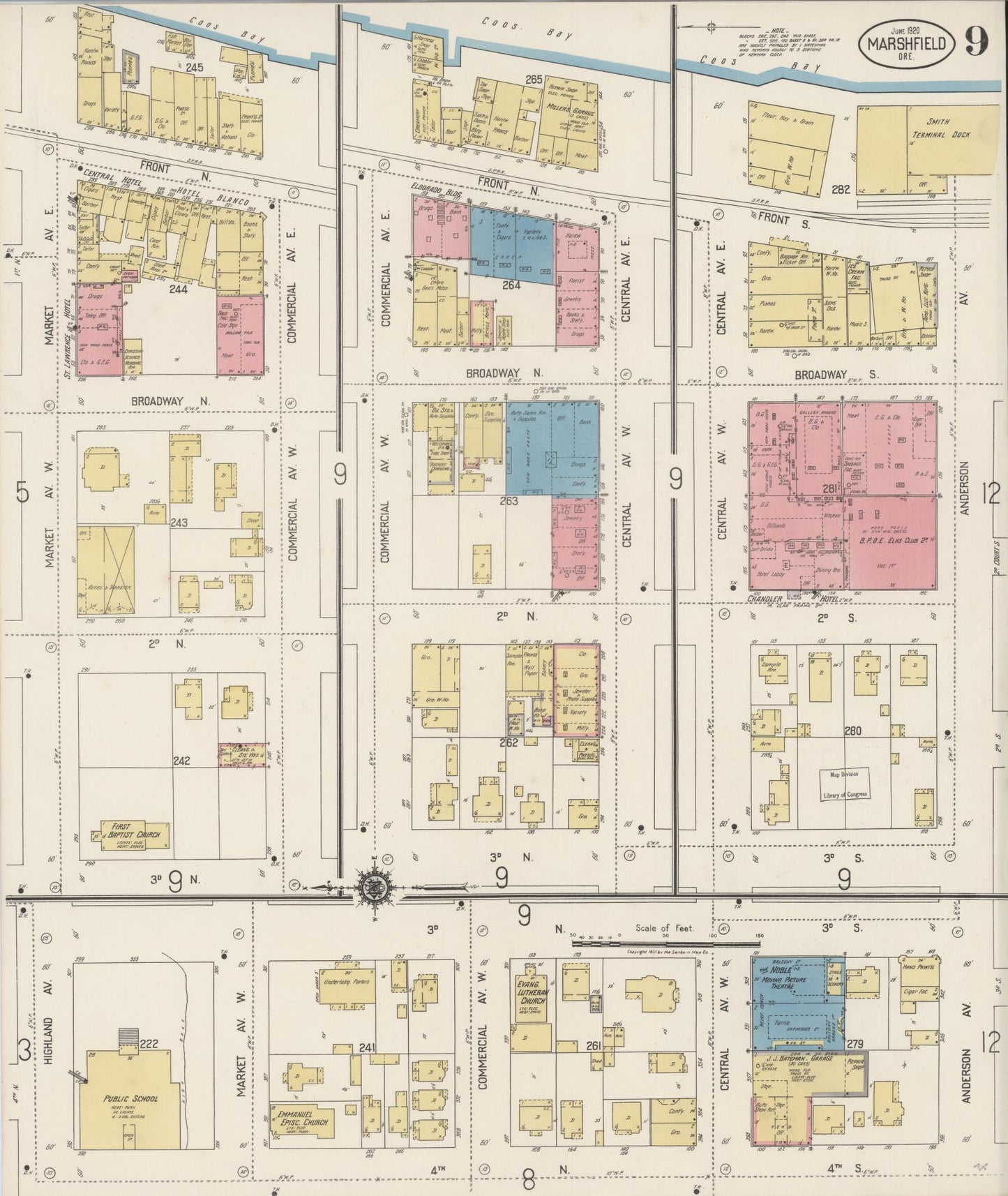 Sanborn Fire Insurance Map from Marshfield, Coos County, Oregon (1920), Sheet #0009 - Historic Sanborn Fire Insurance Map Print, vintage old map wall art, antique decor, genealogy gift, Oregon Oregon map