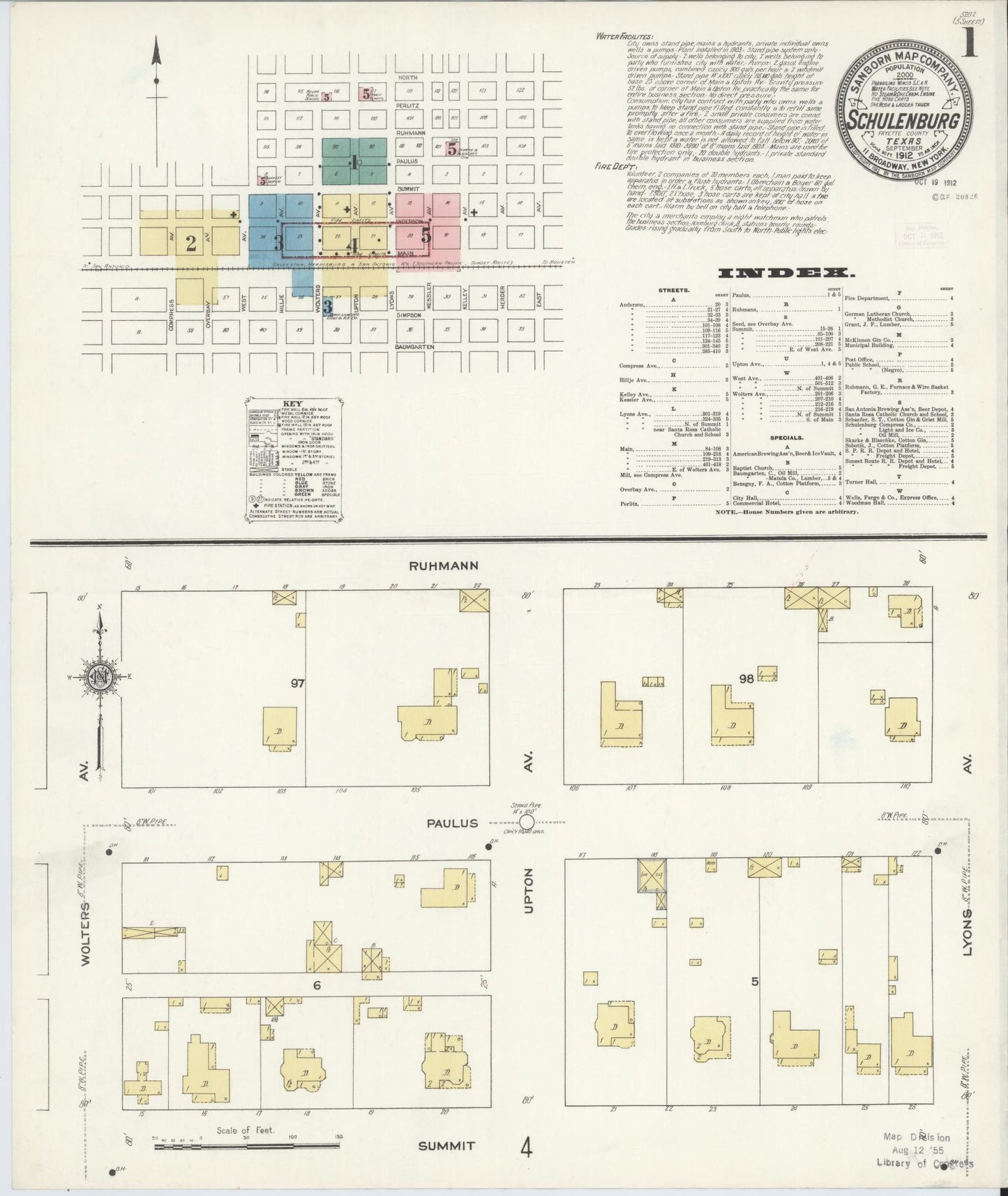 Sanborn Fire Insurance Map from Schulenburg, Fayette County, Texas. (1912) – Historic Sanborn Fire Insurance Map Print