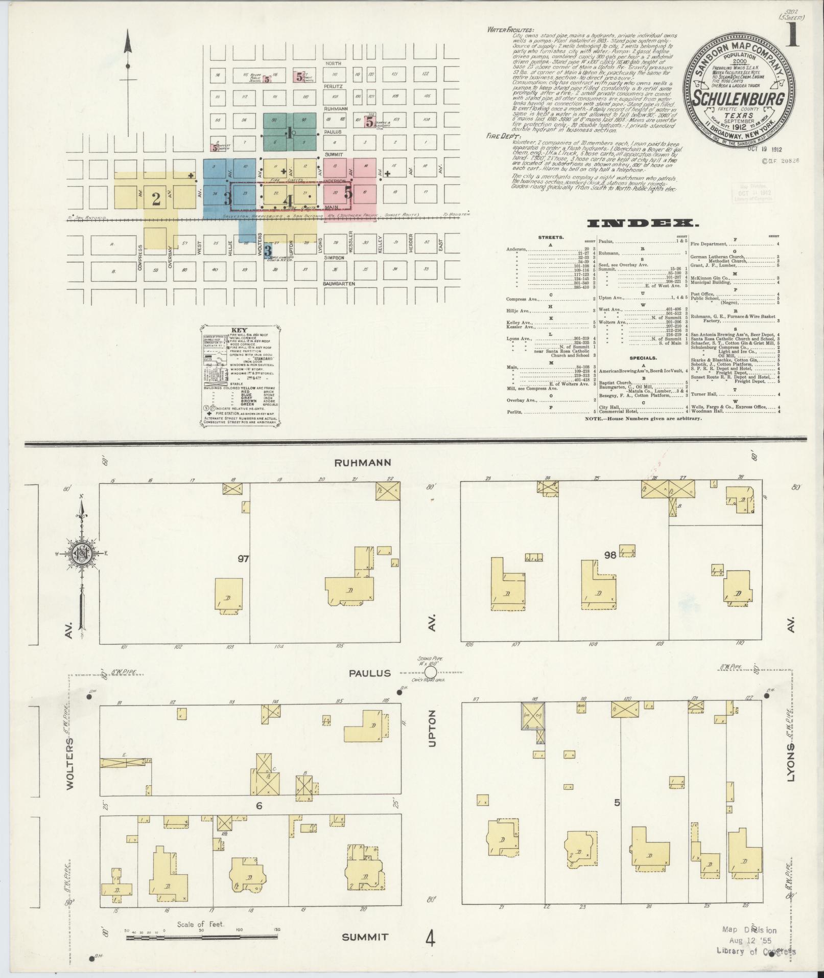 Sanborn Fire Insurance Map from Schulenburg, Fayette County, Texas. (1912) – Historic Sanborn Fire Insurance Map Print
