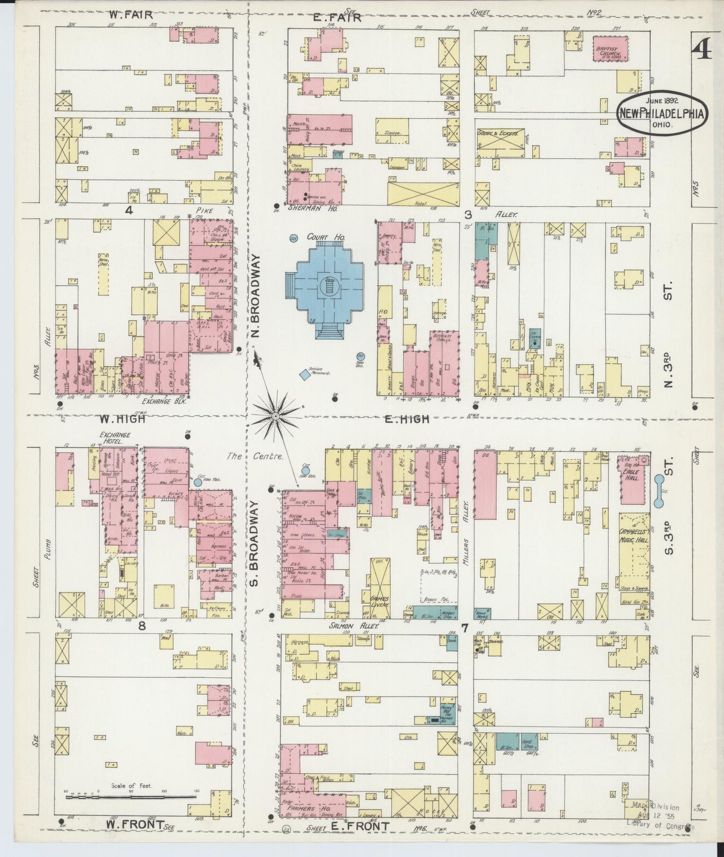 Sanborn Fire Insurance Map from New Philadelphia, Tuscarawas County, Ohio (1892), Sheet #0004 - Historic Sanborn Fire Insurance Map Print, vintage old map wall art, antique decor, genealogy gift, Ohio Ohio map