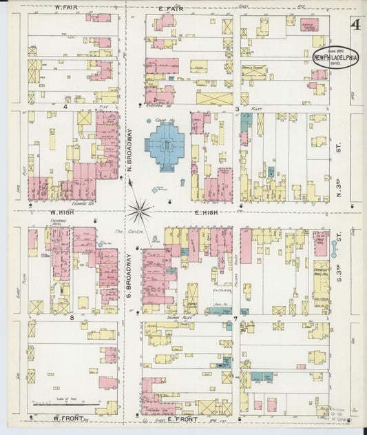 Sanborn Fire Insurance Map from New Philadelphia, Tuscarawas County, Ohio (1892), Sheet #0004 - Historic Sanborn Fire Insurance Map Print, vintage old map wall art, antique decor, genealogy gift, Ohio Ohio map