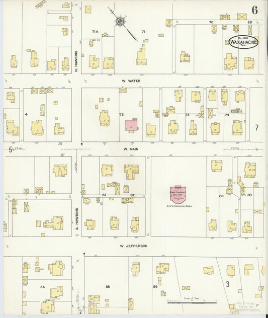 Sanborn Fire Insurance Map from Waxahachie, Ellis County, Texas (1909), Sheet #0006 - Historic Sanborn Fire Insurance Map Print, vintage old map wall art, antique decor, genealogy gift, Texas Texas map