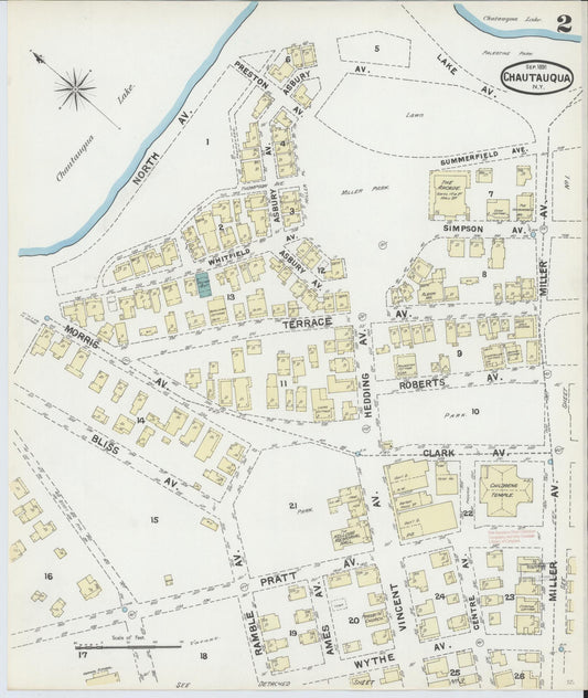 Sanborn Fire Insurance Map from Chautauqua, Chautauqua County, New York (1891), Sheet #0002 - Historic Sanborn Fire Insurance Map Print, vintage old map wall art, antique decor, genealogy gift, New York New York map