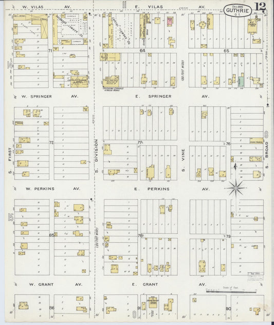 Sanborn Fire Insurance Map from Guthrie, Logan County, Oklahoma (1895), Sheet #0012 - Historic Sanborn Fire Insurance Map Print, vintage old map wall art, antique decor, genealogy gift, Oklahoma Oklahoma map
