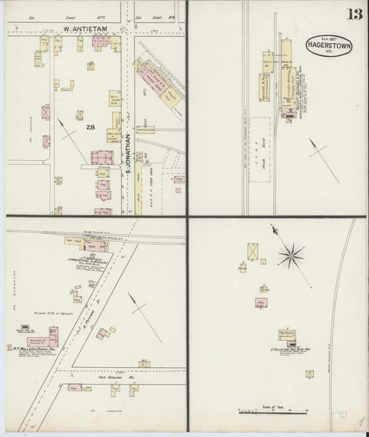 Sanborn Fire Insurance Map from Hagerstown, Washington County, Maryland (1887), Sheet #0013 - Historic Sanborn Fire Insurance Map Print, vintage old map wall art, antique decor, genealogy gift, Maryland Maryland map
