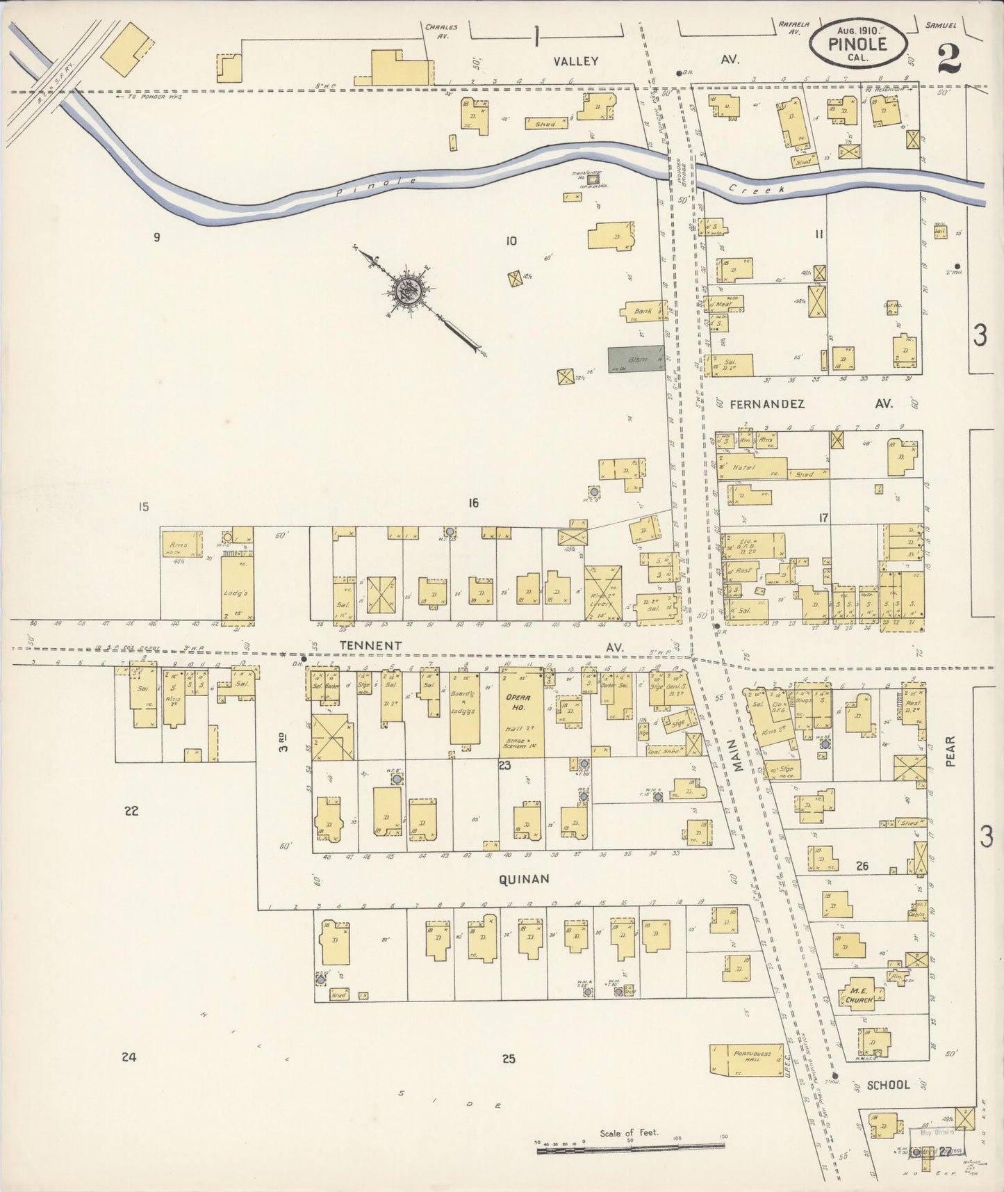 Sanborn Fire Insurance Map from Pinole, Contra Costa County, California (1910), Sheet #0002 - Complete Map Set gallery image, historic Sanborn map, vintage wall art, California California
