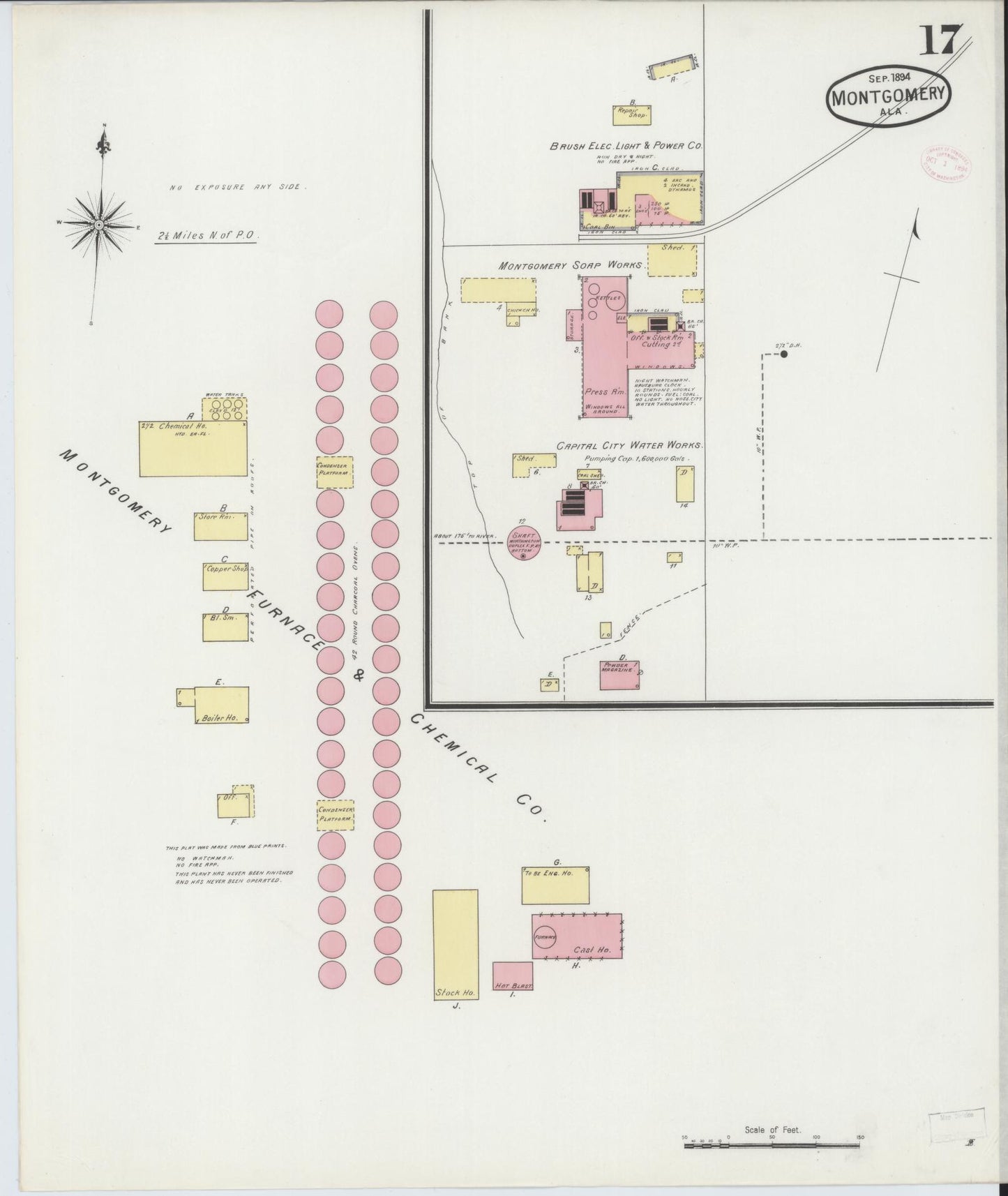 Sanborn Fire Insurance Map from Montgomery, Montgomery County, Alabama (1894), Sheet #0017 - Complete Map Set gallery image, historic Sanborn map, vintage wall art, Alabama Alabama