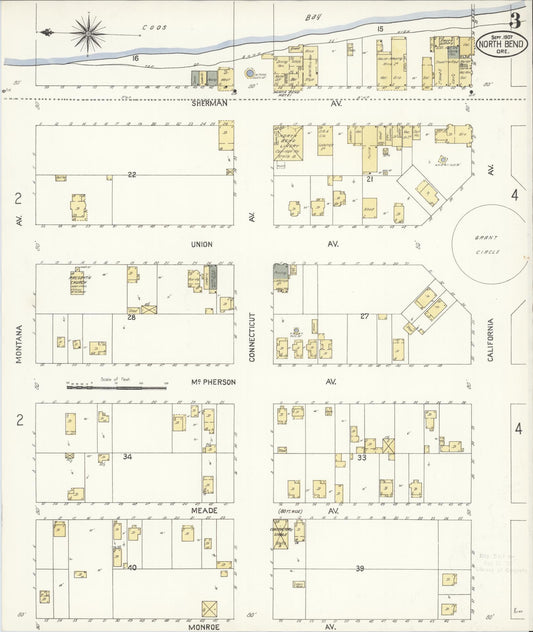 Sanborn Fire Insurance Map from North Bend, Coos County, Oregon (1907), Sheet #0003 - Historic Sanborn Fire Insurance Map Print, vintage old map wall art, antique decor, genealogy gift, Oregon Oregon map