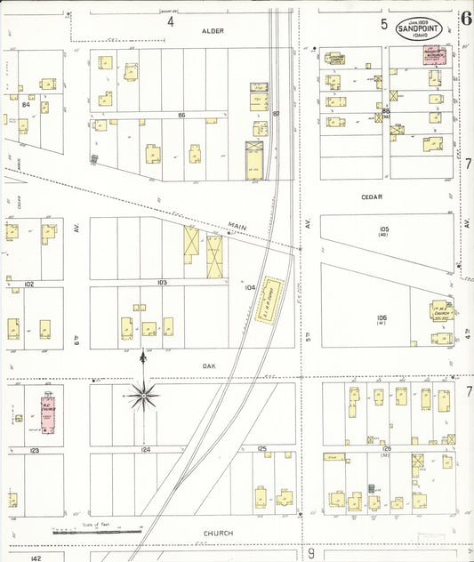 Sanborn Fire Insurance Map from Sandpoint, Bonner County, Idaho (1909), Sheet #0006 - Historic Sanborn Fire Insurance Map Print, vintage old map wall art, antique decor, genealogy gift, Idaho Idaho map