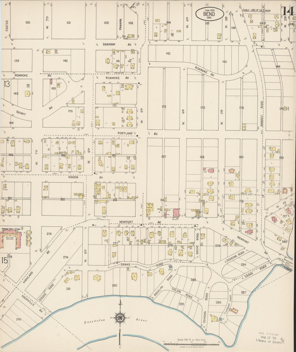 Sanborn Fire Insurance Map from Bend, Deschutes County, Oregon (1920), Sheet #0014 - Historic Sanborn Fire Insurance Map Print, vintage old map wall art, antique decor, genealogy gift, Oregon Oregon map