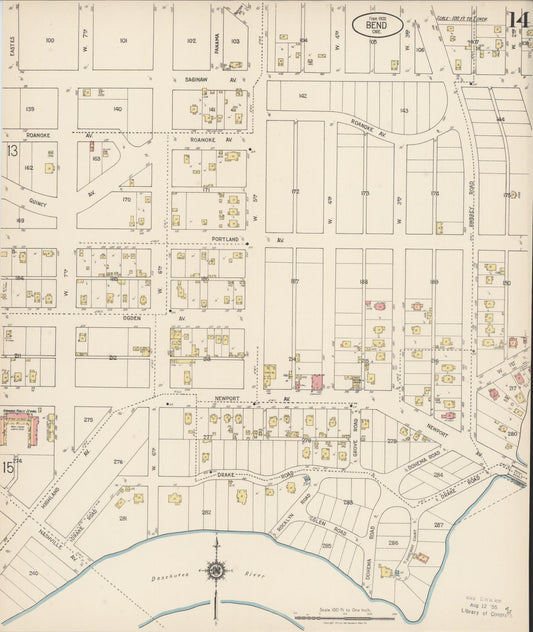 Sanborn Fire Insurance Map from Bend, Deschutes County, Oregon (1920), Sheet #0014 - Historic Sanborn Fire Insurance Map Print, vintage old map wall art, antique decor, genealogy gift, Oregon Oregon map