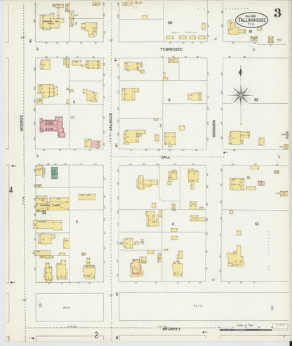 Sanborn Fire Insurance Map from Tallahassee, Leon County, Florida (1903), Sheet #0003 - Complete Map Set gallery image, historic Sanborn map, vintage wall art, Florida Florida