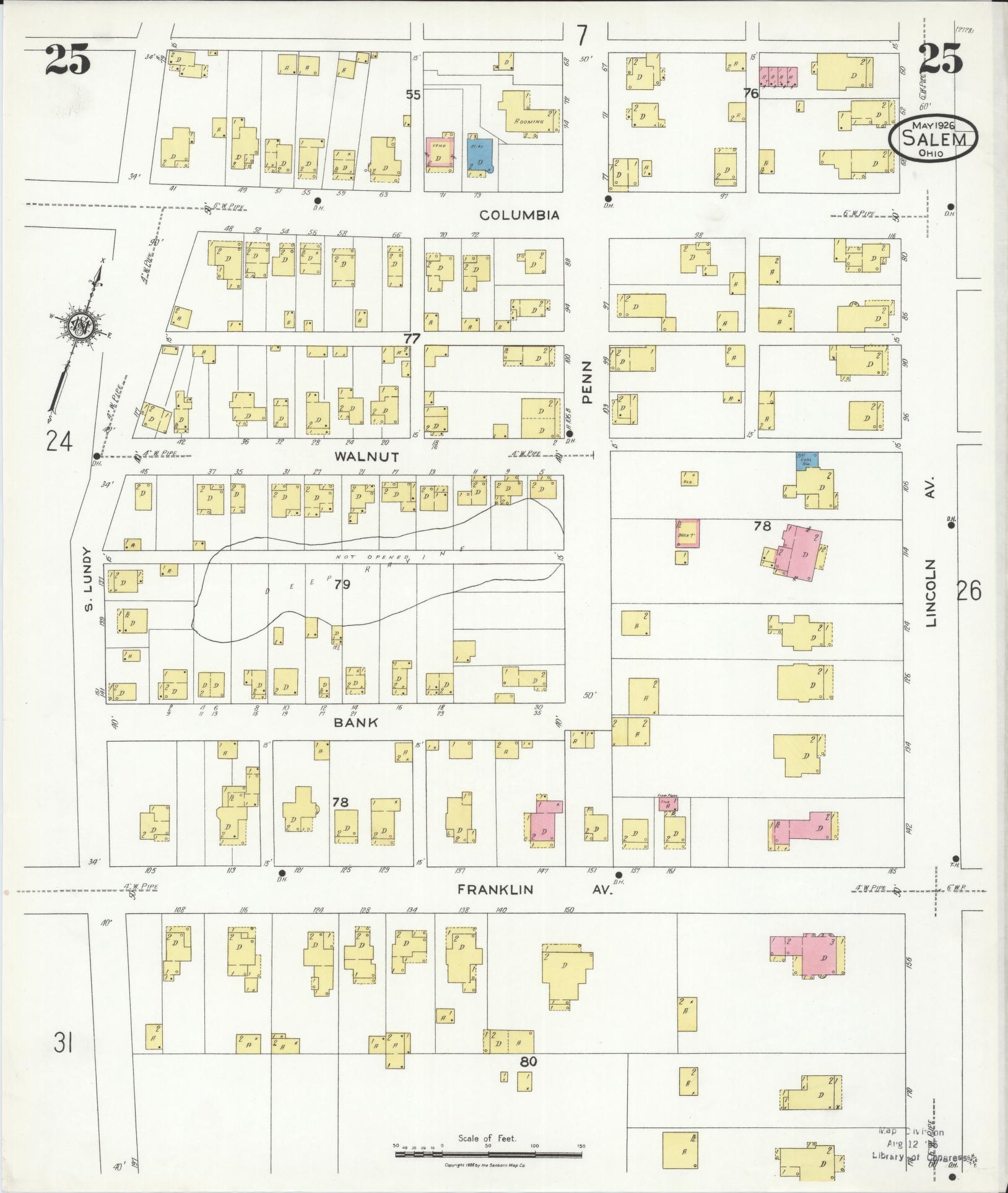 Sanborn Fire Insurance Map from Salem, Columbiana County, Ohio (1926), Sheet #0025 - Complete Map Set gallery image, historic Sanborn map, vintage wall art, Ohio Ohio
