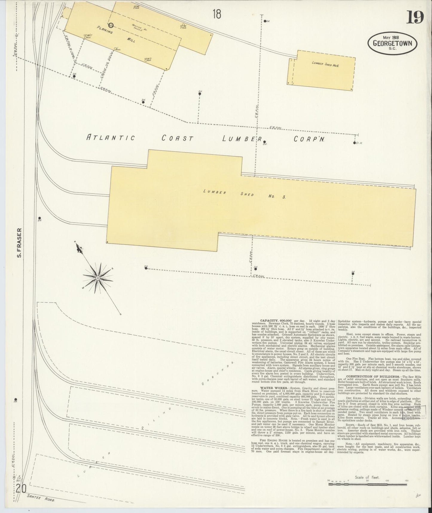 Sanborn Fire Insurance Map from Georgetown, Georgetown County, South Carolina (1908), Sheet #0019 - Historic Sanborn Fire Insurance Map Print, vintage old map wall art, antique decor, genealogy gift, South Carolina South Carolina map