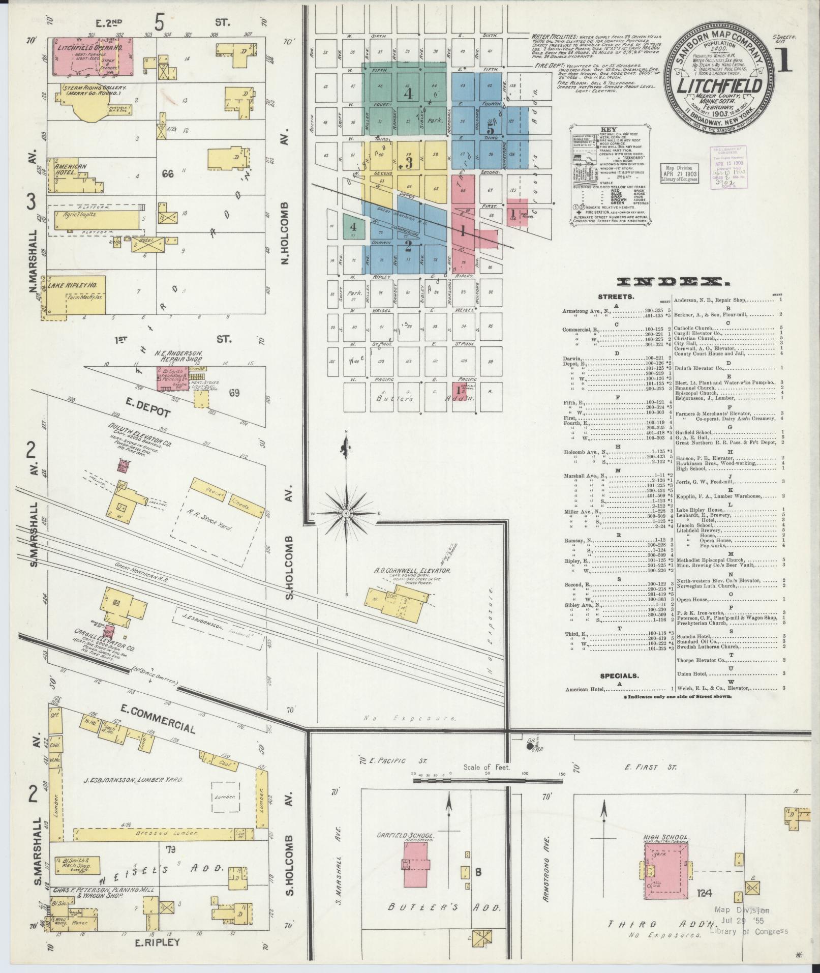 Sanborn Fire Insurance Map from Litchfield, Meeker County, Minnesota (1903), Sheet #0001 - Complete Map Set gallery image, historic Sanborn map, vintage wall art, Minnesota Minnesota