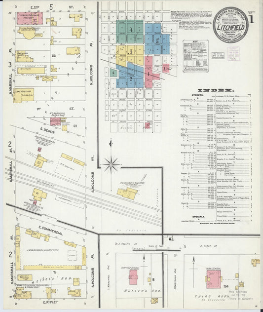 Sanborn Fire Insurance Map from Litchfield, Meeker County, Minnesota (1903), Sheet #0001 - Complete Map Set gallery image, historic Sanborn map, vintage wall art, Minnesota Minnesota