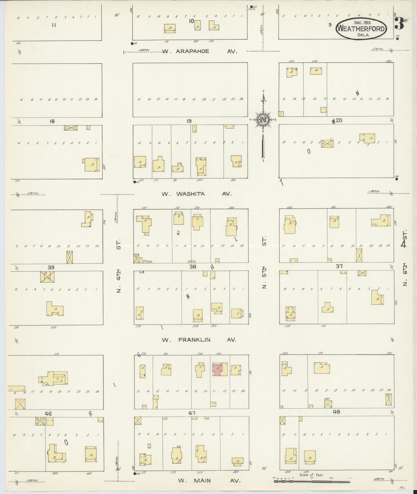 Sanborn Fire Insurance Map from Weatherford, Custer County, Oklahoma (1913), Sheet #0003 - Complete Map Set gallery image, historic Sanborn map, vintage wall art, Oklahoma Oklahoma
