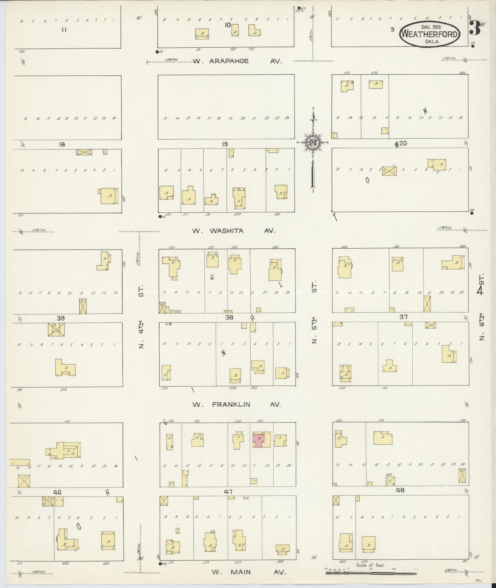 Sanborn Fire Insurance Map from Weatherford, Custer County, Oklahoma (1913), Sheet #0003 - Complete Map Set gallery image, historic Sanborn map, vintage wall art, Oklahoma Oklahoma
