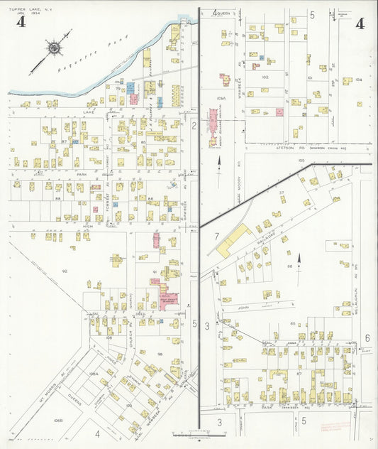 Sanborn Fire Insurance Map from Tupper Lake, Franklin County, New York (1934), Sheet #0004 - Historic Sanborn Fire Insurance Map Print, vintage old map wall art, antique decor, genealogy gift, New York New York map