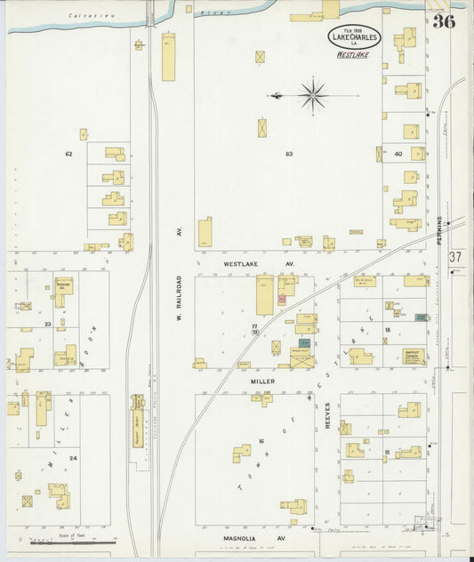 Sanborn Fire Insurance Map from Lake Charles, Calcasieu Parish, Louisiana (1909), Sheet #0036 - Historic Sanborn Fire Insurance Map Print, vintage old map wall art, antique decor, genealogy gift, Louisiana Louisiana map