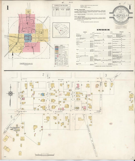 Sanborn Fire Insurance Map from Blackville, Barnwell County, South Carolina (1943), Sheet #0001 - Historic Sanborn Fire Insurance Map Print, vintage old map wall art, antique decor, genealogy gift, South Carolina South Carolina map
