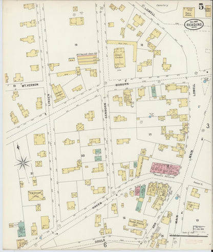 Sanborn Fire Insurance Map from Reading, Middlesex County, Massachusetts (1897), Sheet #0005 - Historic Sanborn Fire Insurance Map Print, vintage old map wall art, antique decor, genealogy gift, Massachusetts Massachusetts map