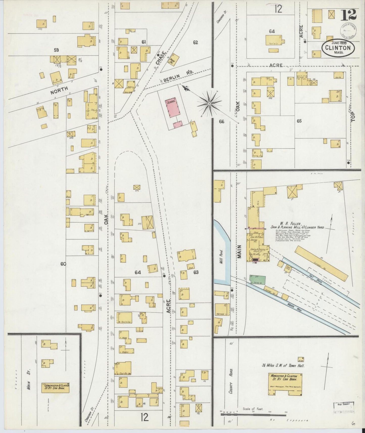 Sanborn Fire Insurance Map from Clinton, Worcester County, Massachusetts (1899), Sheet #0012 - Historic Sanborn Fire Insurance Map Print, vintage old map wall art, antique decor, genealogy gift, Massachusetts Massachusetts map