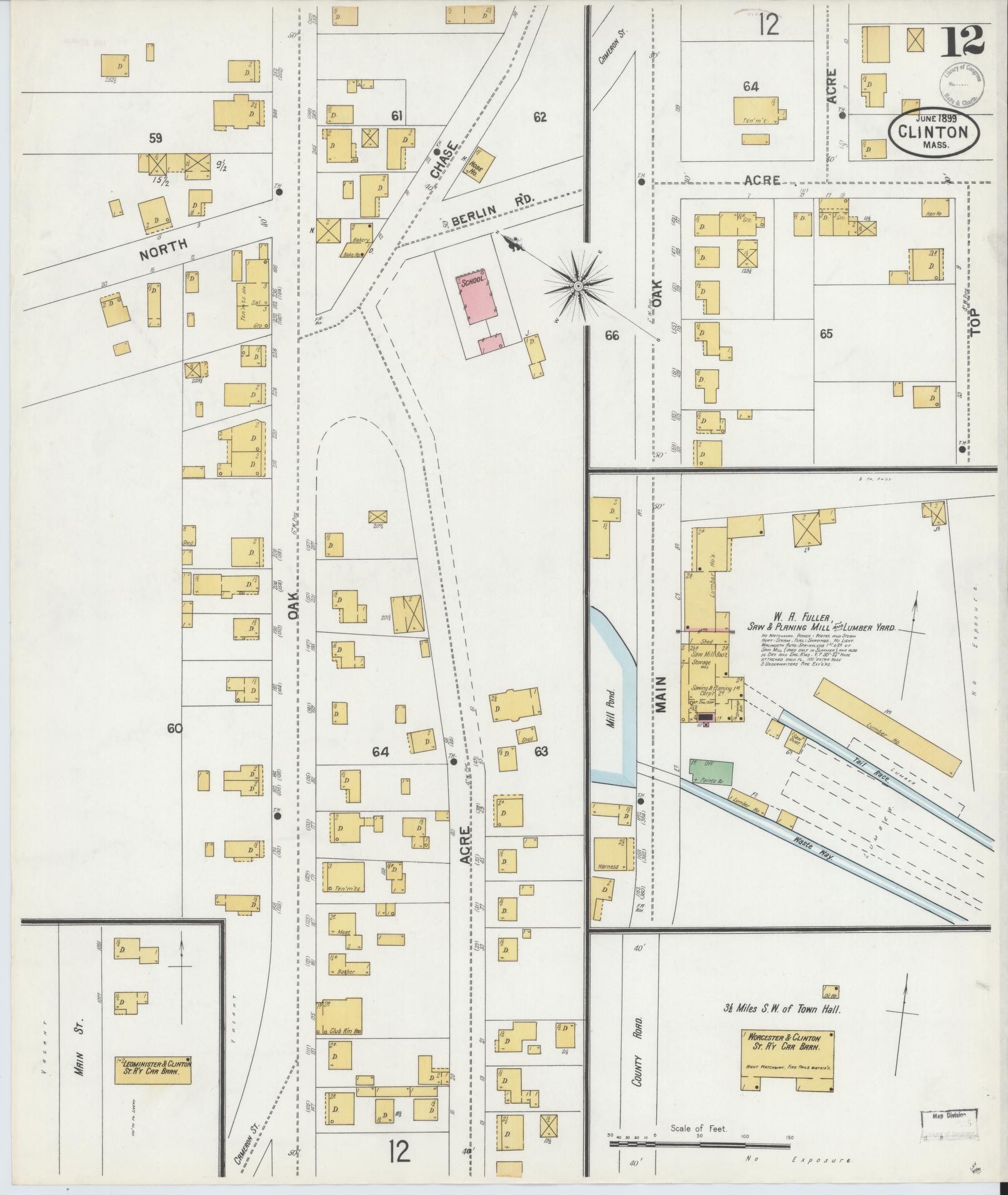 Sanborn Fire Insurance Map from Clinton, Worcester County, Massachusetts (1899), Sheet #0012 - Historic Sanborn Fire Insurance Map Print, vintage old map wall art, antique decor, genealogy gift, Massachusetts Massachusetts map