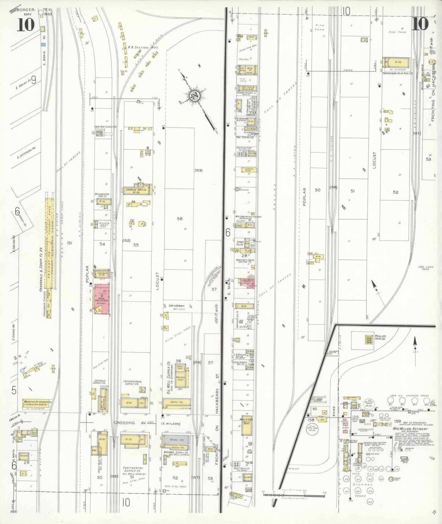 Sanborn Fire Insurance Map from Borger, Hutchinson County, Texas (1933), Sheet #0010 - Complete Map Set gallery image, historic Sanborn map, vintage wall art, Texas Texas