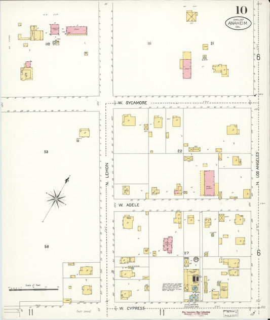 Sanborn Fire Insurance Map from Anaheim, Orange County, California (1907), Sheet #0010 - Historic Sanborn Fire Insurance Map Print, vintage old map wall art, antique decor, genealogy gift, California California map