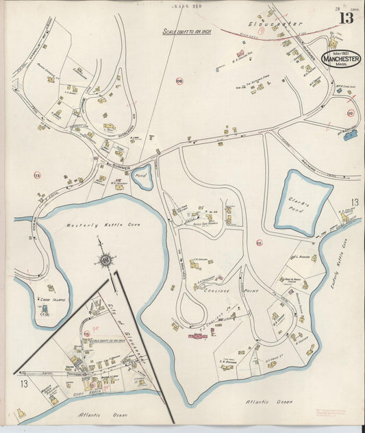 Sanborn Fire Insurance Map from Manchester, Essex County, Massachusetts (1941), Sheet #0013 - Historic Sanborn Fire Insurance Map Print, vintage old map wall art, antique decor, genealogy gift, Massachusetts Massachusetts map