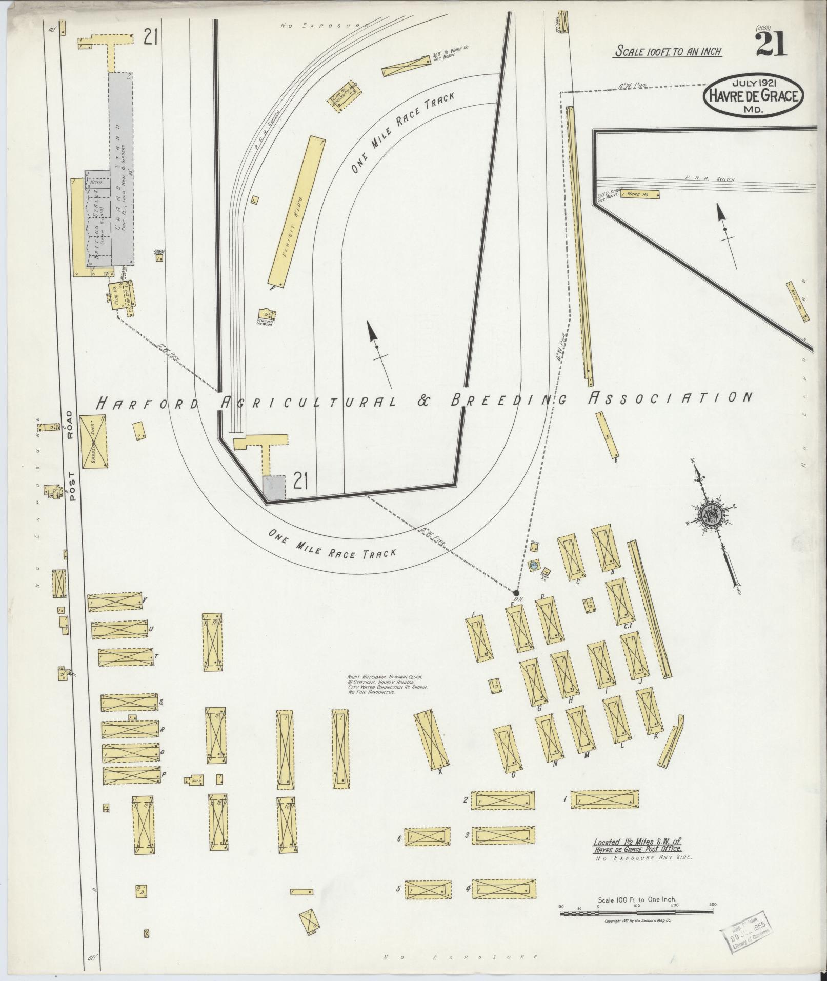 Sanborn Fire Insurance Map from Havre De Grace, Harford County, Maryland (1921), Sheet #0021 - Historic Sanborn Fire Insurance Map Print, vintage old map wall art