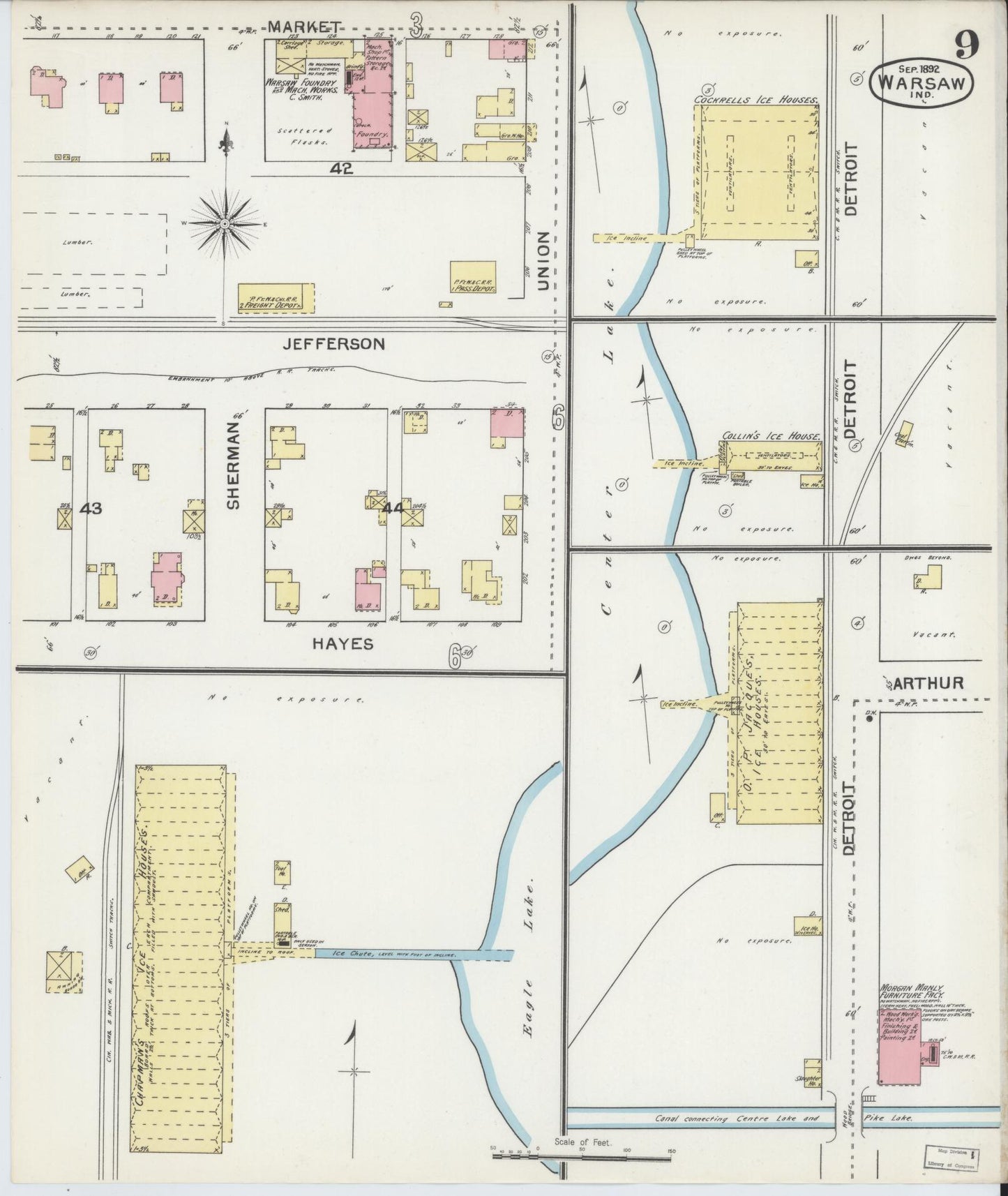 Sanborn Fire Insurance Map from Warsaw, Kosciusko County, Indiana (1892), Sheet #0009 - Complete Map Set gallery image, historic Sanborn map, vintage wall art, Indiana Indiana