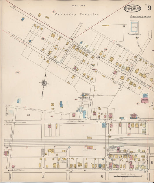 Sanborn Fire Insurance Map from Parkesburg, Chester County, Pennsylvania (1934), Sheet #0009 - Historic Sanborn Fire Insurance Map Print, vintage old map wall art, antique decor, genealogy gift, Pennsylvania Pennsylvania map