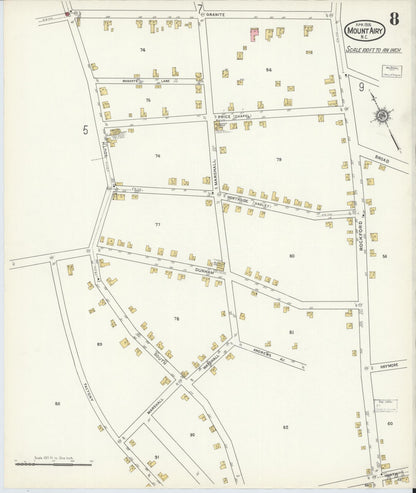 Sanborn Fire Insurance Map from Mount Airy, Surry County, North Carolina (1916), Sheet #0008 - Historic Sanborn Fire Insurance Map Print, vintage old map wall art, antique decor, genealogy gift, North Carolina North Carolina map
