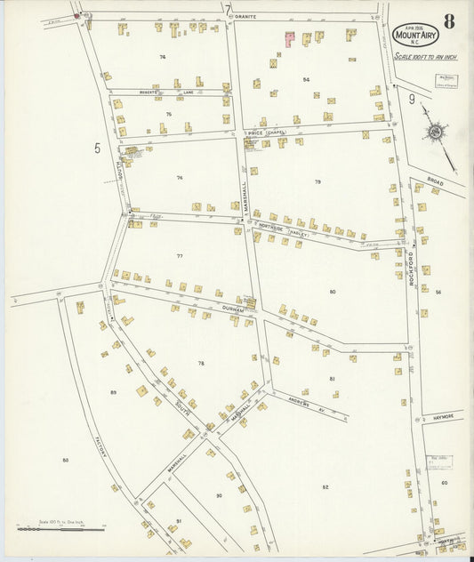 Sanborn Fire Insurance Map from Mount Airy, Surry County, North Carolina (1916), Sheet #0008 - Historic Sanborn Fire Insurance Map Print, vintage old map wall art, antique decor, genealogy gift, North Carolina North Carolina map