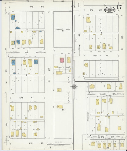 Sanborn Fire Insurance Map from Fairbury, Jefferson County, Nebraska (1921), Sheet #0017 - Complete Map Set gallery image, historic Sanborn map, vintage wall art, Nebraska Nebraska