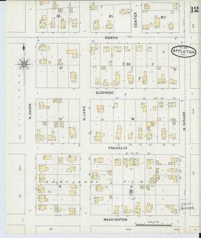 Sanborn Fire Insurance Map from Appleton, Outagamie County, Wisconsin (1891), Sheet #0012 - Historic Sanborn Fire Insurance Map Print, vintage old map wall art, antique decor, genealogy gift, Wisconsin Wisconsin map