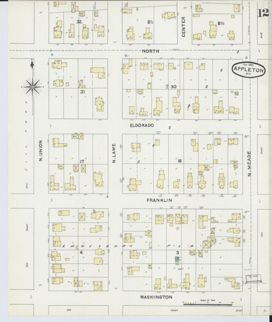 Sanborn Fire Insurance Map from Appleton, Outagamie County, Wisconsin (1891), Sheet #0012 - Historic Sanborn Fire Insurance Map Print, vintage old map wall art, antique decor, genealogy gift, Wisconsin Wisconsin map