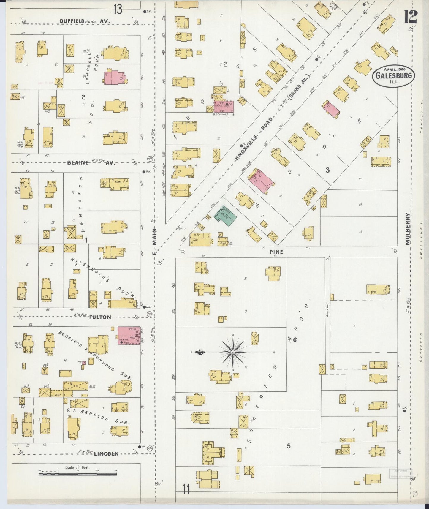 Sanborn Fire Insurance Map from Galesburg, Knox County, Illinois (1906), Sheet #0012 - Historic Sanborn Fire Insurance Map Print, vintage old map wall art, antique decor, genealogy gift, Illinois Illinois map
