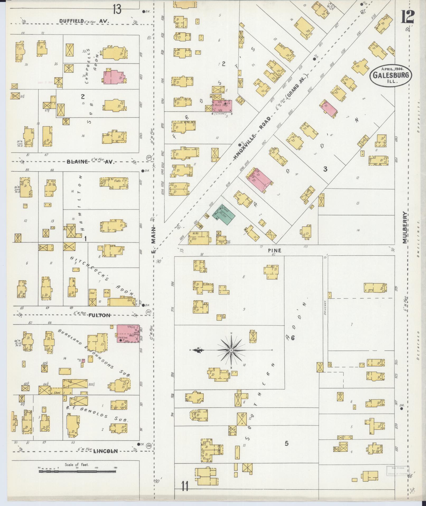 Sanborn Fire Insurance Map from Galesburg, Knox County, Illinois (1906), Sheet #0012 - Historic Sanborn Fire Insurance Map Print, vintage old map wall art, antique decor, genealogy gift, Illinois Illinois map