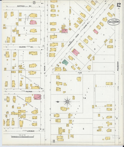 Sanborn Fire Insurance Map from Galesburg, Knox County, Illinois (1906), Sheet #0012 - Historic Sanborn Fire Insurance Map Print, vintage old map wall art, antique decor, genealogy gift, Illinois Illinois map