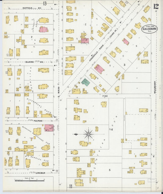Sanborn Fire Insurance Map from Galesburg, Knox County, Illinois (1906), Sheet #0012 - Historic Sanborn Fire Insurance Map Print, vintage old map wall art, antique decor, genealogy gift, Illinois Illinois map