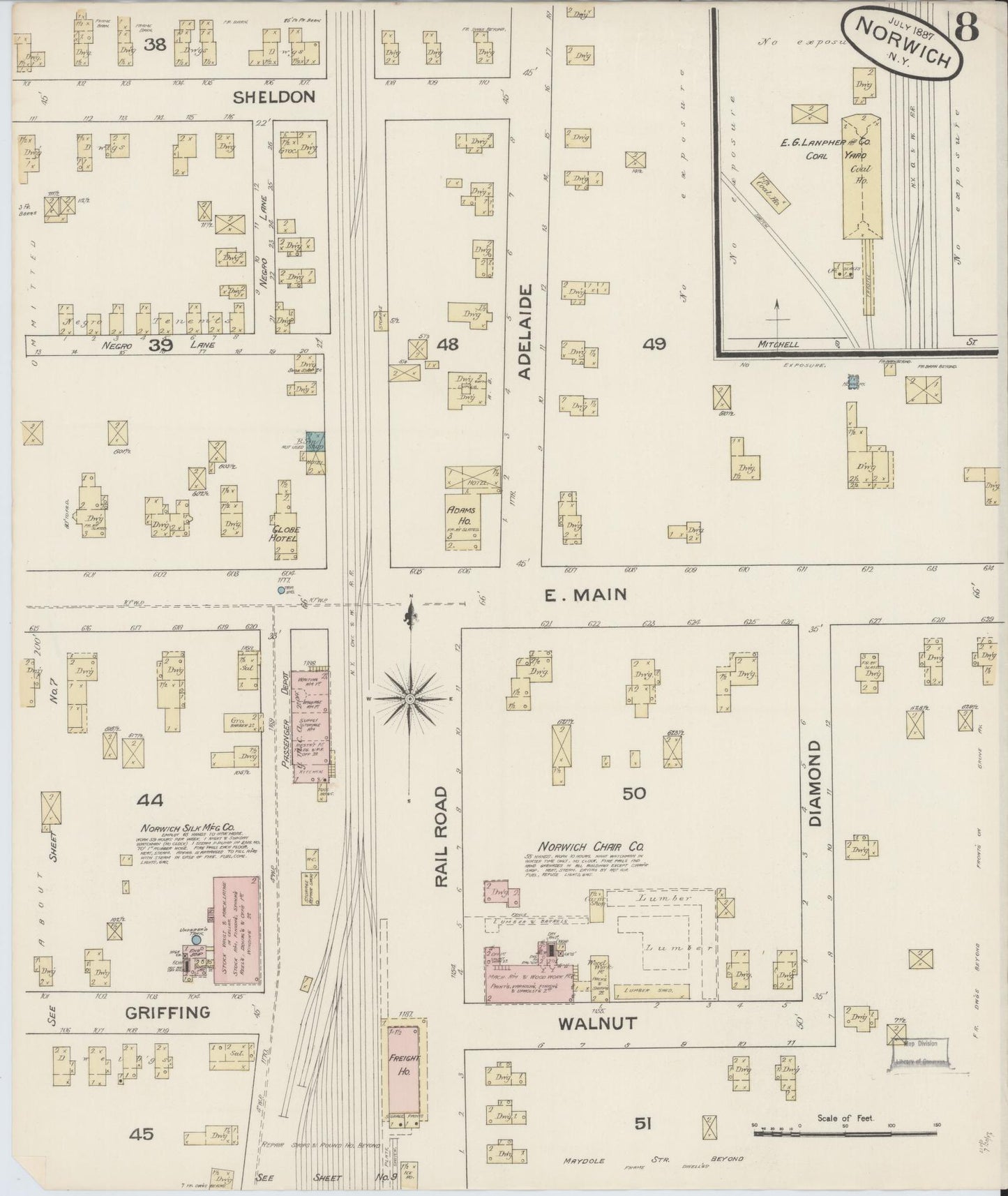 Sanborn Fire Insurance Map from Norwich, Chenango County, New York (1887), Sheet #0008 - Complete Map Set gallery image, historic Sanborn map, vintage wall art, New York New York
